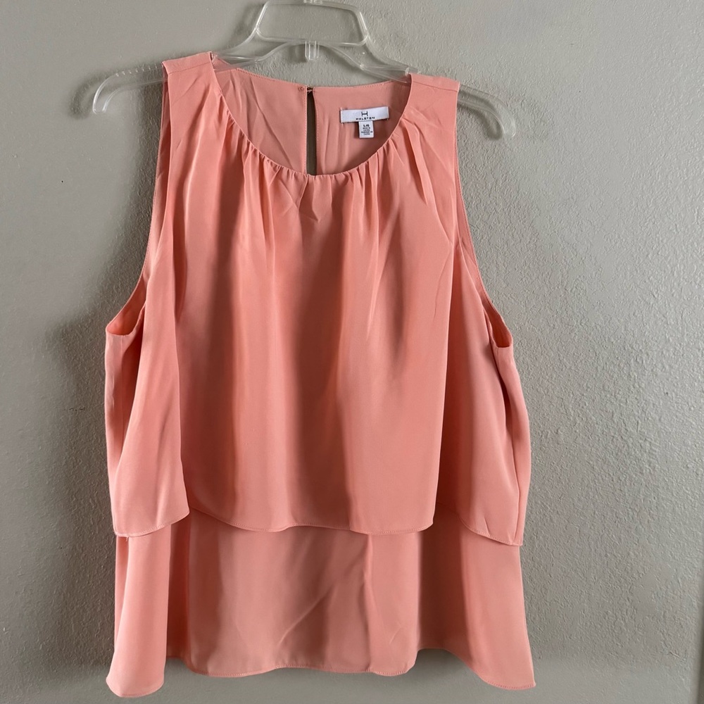 Halston Women’s Peach Sleeveless Layered Polyester Chiffon Blouse – Size Large